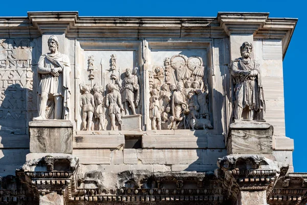 Ancient Roman Monument Sculptures Carved Marble Wall — Stock Photo, Image