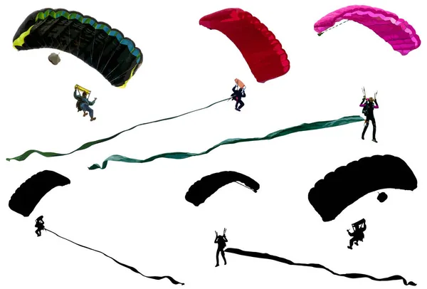 Fallschirmspringen Fallschirmspringer Unter Dem Baldachin Eines Fallschirms Und Ihre Silhouetten — Stockvektor