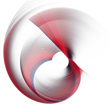 Kırmızı çizgili uçaklar bir daire çizer ve beyaz arka planda döner. Grafik tasarım elementi. Logo, simge, sembol, işaret. 3D görüntüleme. 3d illüstrasyon.