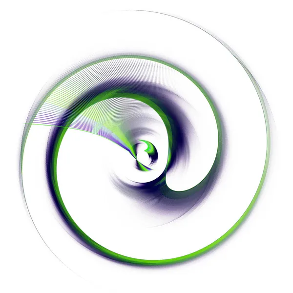 Koyu mor ve yeşil çizgili elementler, beyaz arkaplanda spiral şeklinde döner. Grafik tasarım elementi. Logo, sembol, işaret, simge. 3 boyutlu illüstrasyon. 3d oluşturma.