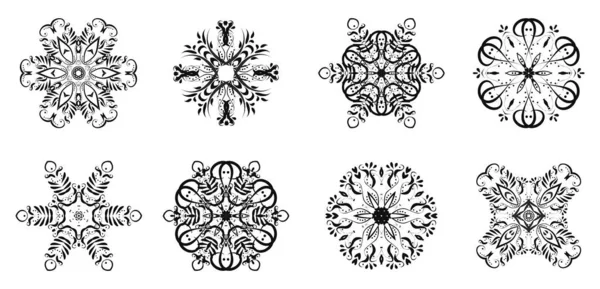 Conjunto Ornamentos Decorativos Circulares Isolados Fundo Branco Elementos Design Gráfico — Vetor de Stock