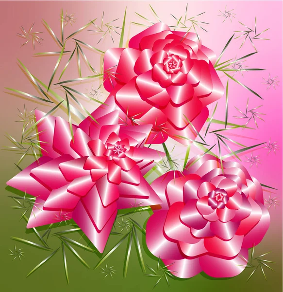 Bouquet Fête Avec Des Roses Roses Abstraites Des Feuilles Étroites — Image vectorielle