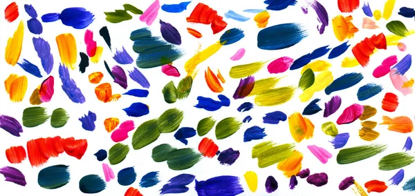 Chaotic Brush Strokes Multicolored Gouache Watercolors White Background Colorful Abstract — Stockfoto