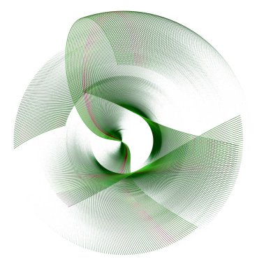 Kesişen şeffaf bıçaklara sahip yeşil bir yelpaze beyaz bir arkaplanda dönüyor. Grafik tasarım elementi. Simge, logo, sembol, işaret. 3 boyutlu illüstrasyon. 3d oluşturma.