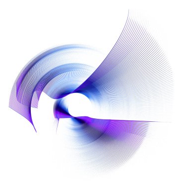 Mavi, mor dalgalı çizgili elementler katmanlar halinde düzenlenir ve beyaz arkaplan üzerinde döndürülürler. Simge, logo, işaret, sembol. Grafik tasarım elementi. 3D görüntüleme. 3d illüstrasyon.