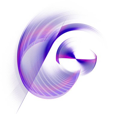 Mavi ve mor düz ve yay elementler beyaz arkaplanda döner. Simge, logo, işaret, sembol. Grafik tasarım elementi. 3D görüntüleme. 3d illüstrasyon.