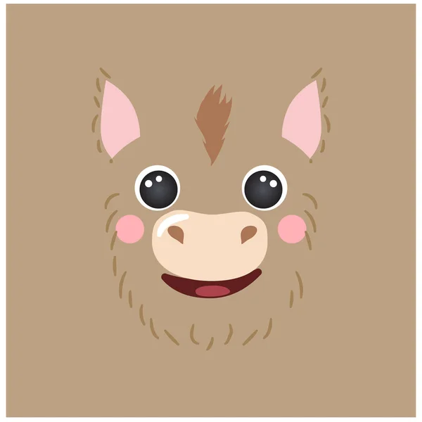Cute donkey portrait square smiley head cartoon round shape animal face, isolated vector icon illustration. Flat avatar — Stock Vector