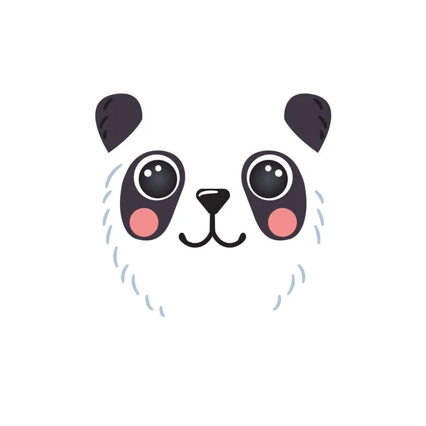 Lindo oso panda retrato cuadrado caricatura cabeza sonriente forma redonda cara animal, ilustración icono vectorial aislado. Plano — Vector de stock