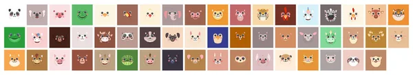 Набір Тварини Квадратний аватар Милі портрети мультиплікаційних ілюстрацій плоский ведмідь, ведмідь, лінивець, панда, жираф, кролик — стоковий вектор
