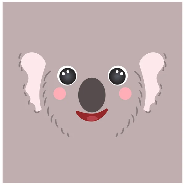 Cute koala niedźwiedź portret kwadratowy buźka głowa kreskówka okrągły kształt zwierzęcia twarz, izolowane wektor ikona ilustracja. Mieszkanie — Wektor stockowy