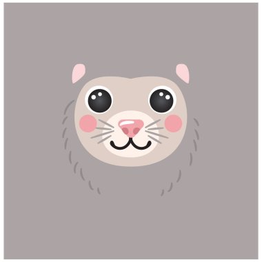 Tatlı keseli sıçan portresi gülen kafa karikatürü yuvarlak şekilli hayvan yüzü izole edilmiş keseli sıçan vektör ikon çizimi