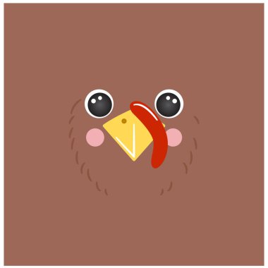 Şirin hindi portresi, gülen kafa karikatürü, yuvarlak şekilli hayvan yüzü, izole vektör ikonu çizimi. Düz kuş 