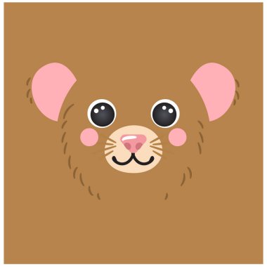 Şirin fare fare portresi gülen kafa karikatürü yuvarlak şekilli avatar hayvan kemirgen yüzü, izole vektör simgesi düz