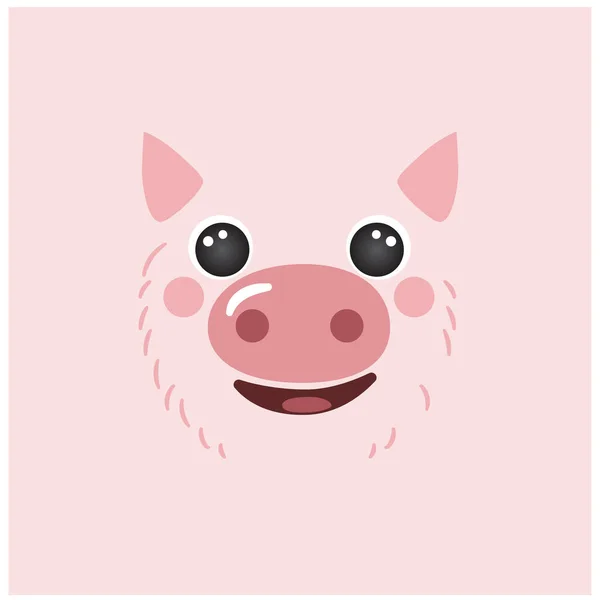 Niedliches Schwein Porträt Quadrat Smiley Kopf Cartoon runde Form rosa Avatar Maskottchen Tier Gesicht, isoliert Vektor Illustration — Stockvektor