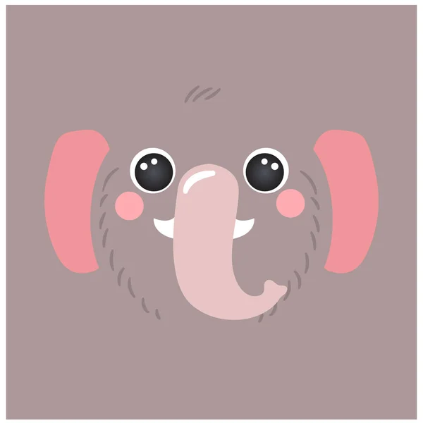 Retrato de elefante bonito quadrado smiley cabeça desenhos animados forma redonda animal rosto, isolado avatar mascote vetor ilustração —  Vetores de Stock