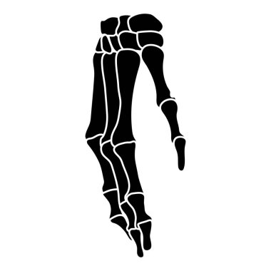 İskelet eller insan silueti vücut kemikleri - karpuz, bilek, el tarağı, parmak kemikleri, ön alın görüşü düz siyah renk kavramı beyaz arka planda izole edilmiş anatomi vektör ilülasyonu