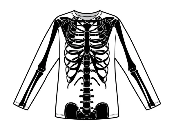 Skeleton Costume Human Bones Longsleeve Front View Men Women Halloween — Stock Vector
