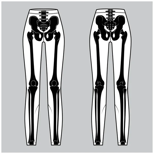 Set Skeleton Costume Human Bones Leggings Pants Front Back View — Stock Vector