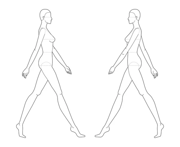 Прогулянки Жінок Модний Шаблон Розміру Голови Жінка Основними Лініями Технічного — стоковий вектор