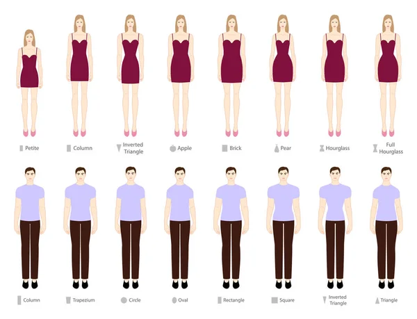 Set Women Men Body Shapes Types Apple Pear Triangle Column — Διανυσματικό Αρχείο