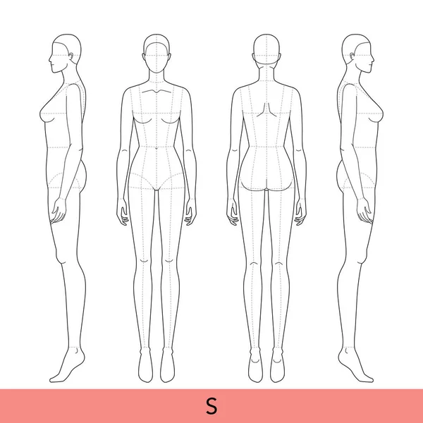 Набір Розмір Жінки Мода Шаблон Головок Croquis Lady Модель Худі — стоковий вектор