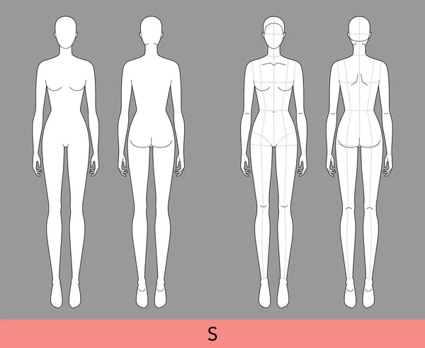 Ensemble Taille Femmes Modèle Mode Neuf Tête Croquis Lady Corps — Image vectorielle