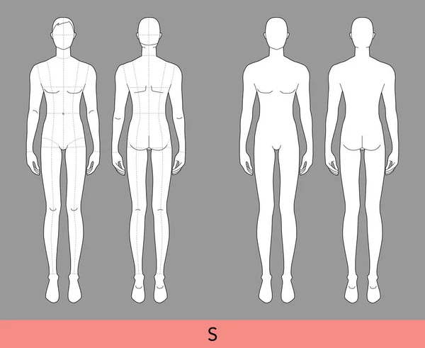 一套S尺码的男装模版9 用于说明的矢量草图男孩 技术制图 — 图库矢量图片