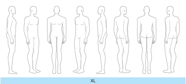 Set Med Storlek Män Mode Mall Extra Stor Huvud Croquis — Stock vektor