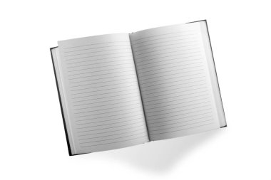 Üst görünümde beyaz arkaplanda izole edilmiş açık satırlı dizüstü bilgisayar, düz uzanma, kopyalama alanı, kırpma yolu