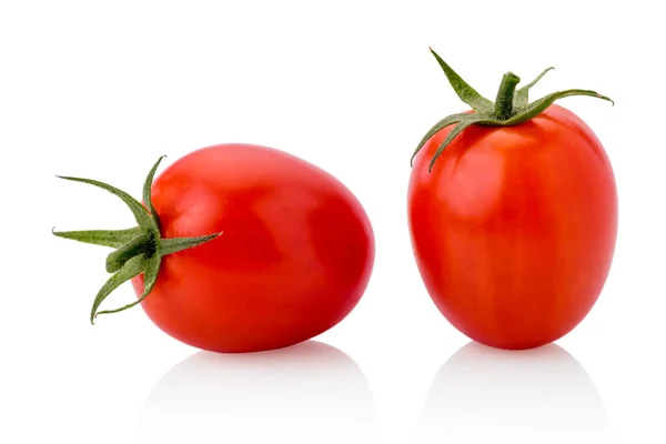 Two Red Cherry Tomato Datterino Type Isolated White Copy Space — Stock Photo, Image
