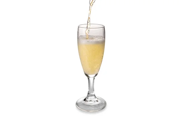 Champagne Sparkling Wine Pour Glass Splashing Isolated White Copy Space — 图库照片