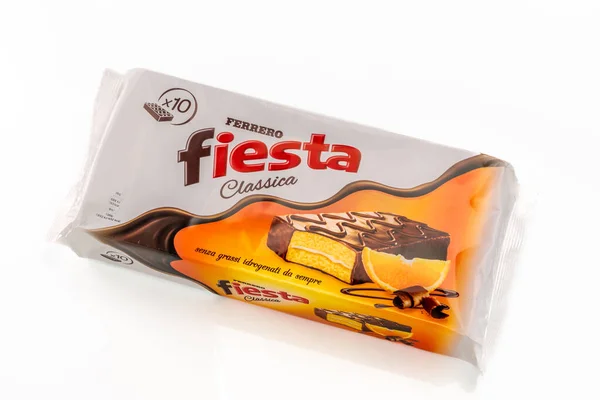 Alba Italy December 2021 Fiesta Ferrero Chocolate Snack Children Pack — стокове фото