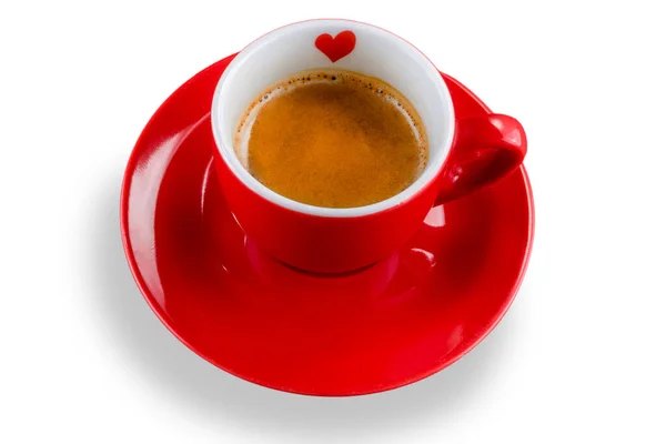 Coffee Espresso Red Cup Little Heart Isolated White Background Clipping — Stock Photo, Image