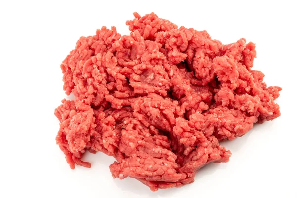 Rinderhackfleisch Isoliert Auf Weißem Rohem Hackfleisch Großaufnahme Von Oben — Stockfoto