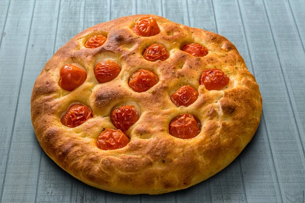 Focaccia Pugliese Tipica Pizza Barese Fatta Con Impasto Farina Grano — Foto Stock