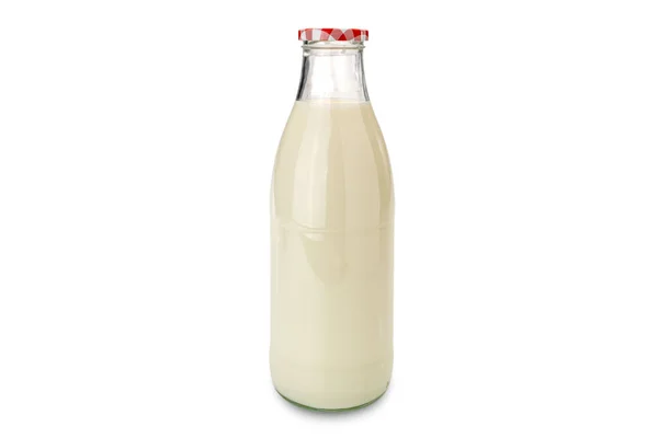 Glass Milk Bottle Isolated White Background Clipping Path Copy Space — Stock Photo, Image