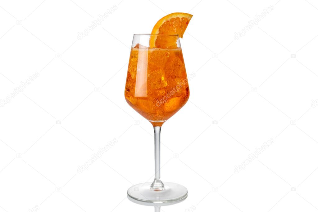 Alcoholic Aperol Spritz Cocktail Isolated on White with Clipping Path