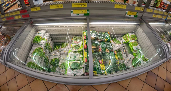 Fossano Włochy Marca 2022 Licznik Chłodniczy Opakowaniami Mrożonych Warzyw Sprzedaż — Zdjęcie stockowe