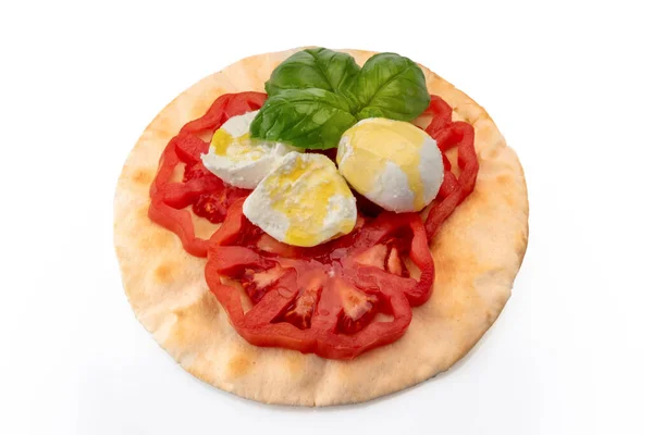 Salada Caprese Com Mozzarella Tomate Azeite Folhas Manjericão Pão Italiano — Fotografia de Stock