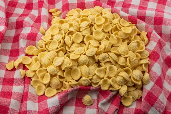 Orecchiette Red Checkered Tablecloth Italian Pasta Puglia Made Durum Wheat — 스톡 사진