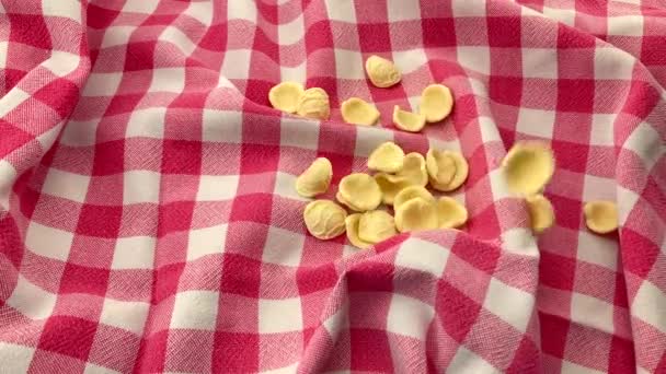 Orecchiette Pasta Fall Red Checkered Tablecloth Italian Pasta Puglia Made — Stok video