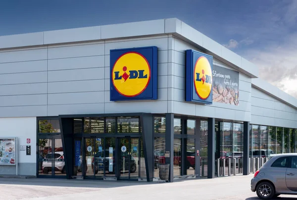 Mondovi, Cuneo, Italy - April 29, 2022: LIDL supermarket, Lidl Stiftung  Co. KG is a European supermarket chain of German origin of the Schwarz Gruppe