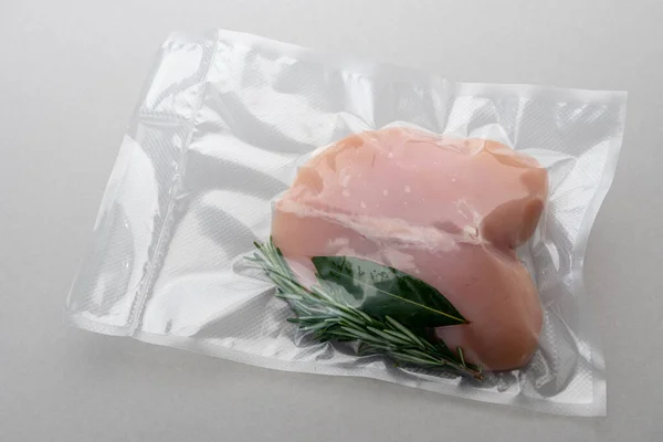Chicken Breast Rosemary Bay Leaves Vacuum Packed Sealed Sous Vide — Stok fotoğraf