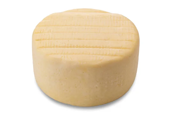 Fresh Italian Caciotta Form Cheese Isolated White Clipping Path — Foto Stock