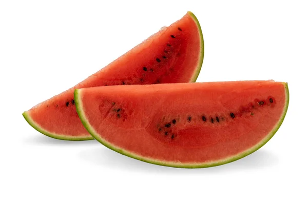 Watermeloen Slices Geïsoleerd Wit Uitknippad Opgenomen — Stockfoto