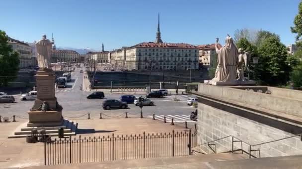 Turijn Italië Juni 2022 Stadsgezicht Van Piazza Gran Madre Dio — Stockvideo