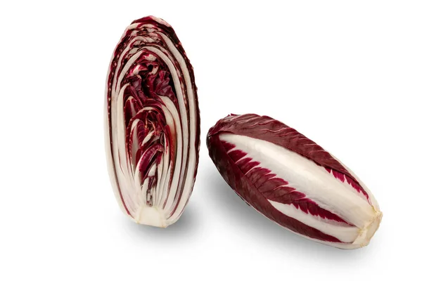 Chicorée Rouge Salade Radicchio Isolée Sur Blanc Une Entière Une — Photo