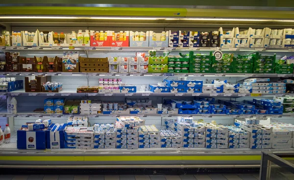 Fossano Italy July 2022 Refrigerator Shelf Yogurt Packages Italian Supermarket — стокове фото