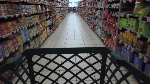 Fossano Italy July 2022 Subjective View Shopping Cart Moves Aisle — Stock Video