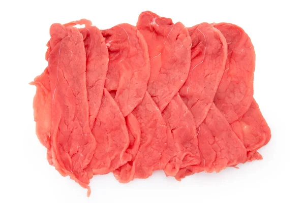 Thinly Sliced Beef Raw Italian Carpaccio Top View Isolated White — Fotografia de Stock